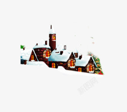 下雪的屋顶圣诞卡通房子高清图片