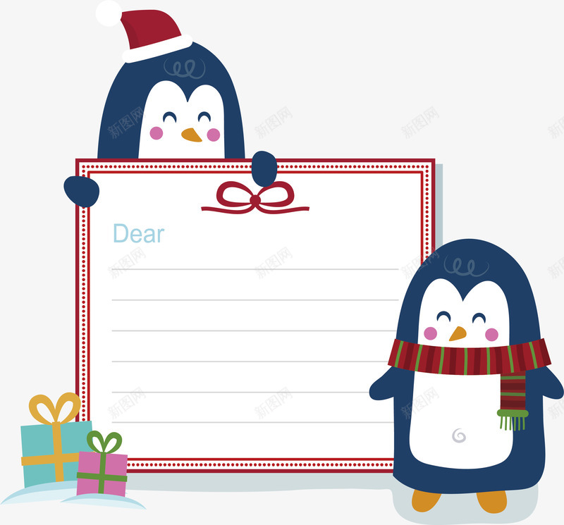 冬天可爱的小企鹅信纸矢量图ai免抠素材_新图网 https://ixintu.com 单线格 可爱企鹅 圣诞企鹅 圣诞信纸 圣诞节 小企鹅 矢量png 矢量图