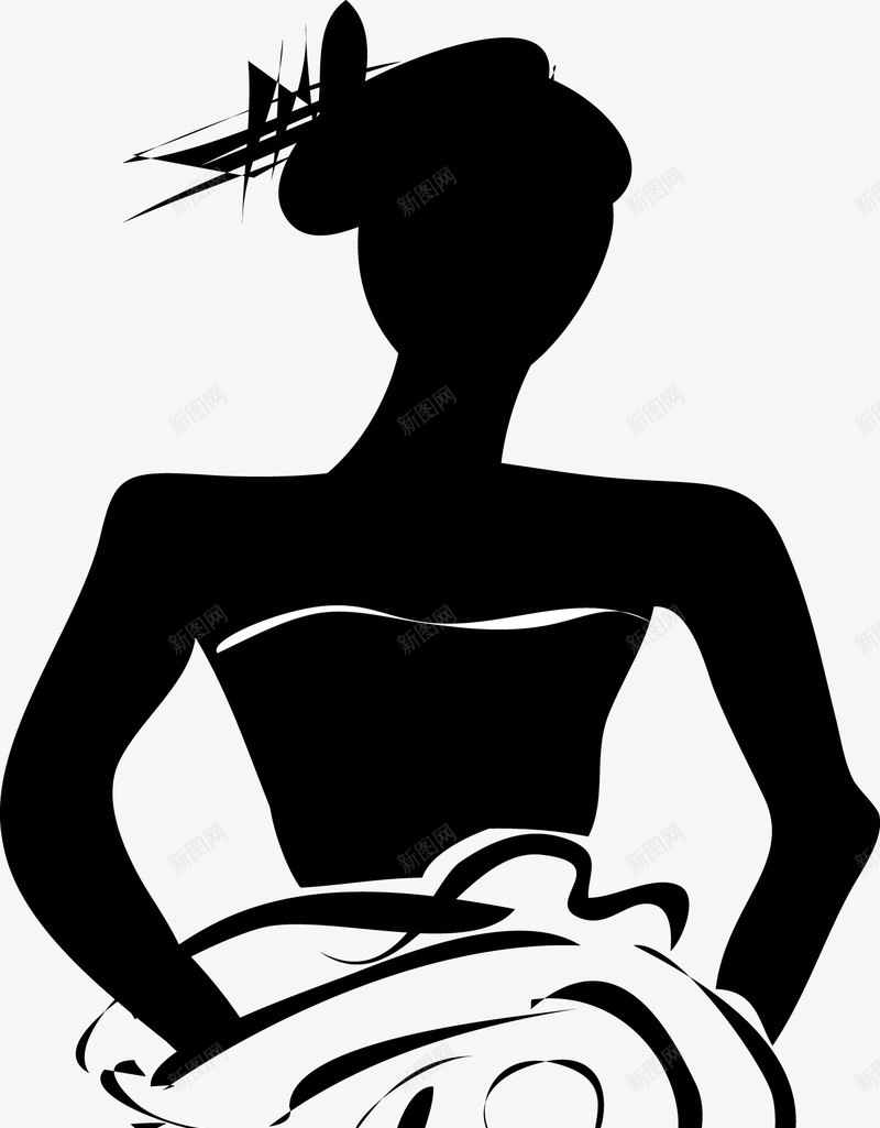 优雅的女模特手绘图矢量图图标ai_新图网 https://ixintu.com 女人 女工人 女性人物 手绘 时尚 模特 模特剪影 裙子帽子 黑白美女模特剪影 矢量图
