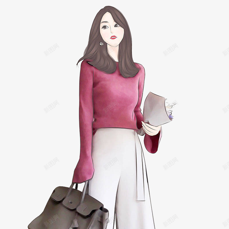 美丽女郎png免抠素材_新图网 https://ixintu.com 包包 时尚女性 服饰穿搭 模特 红色上衣 长发