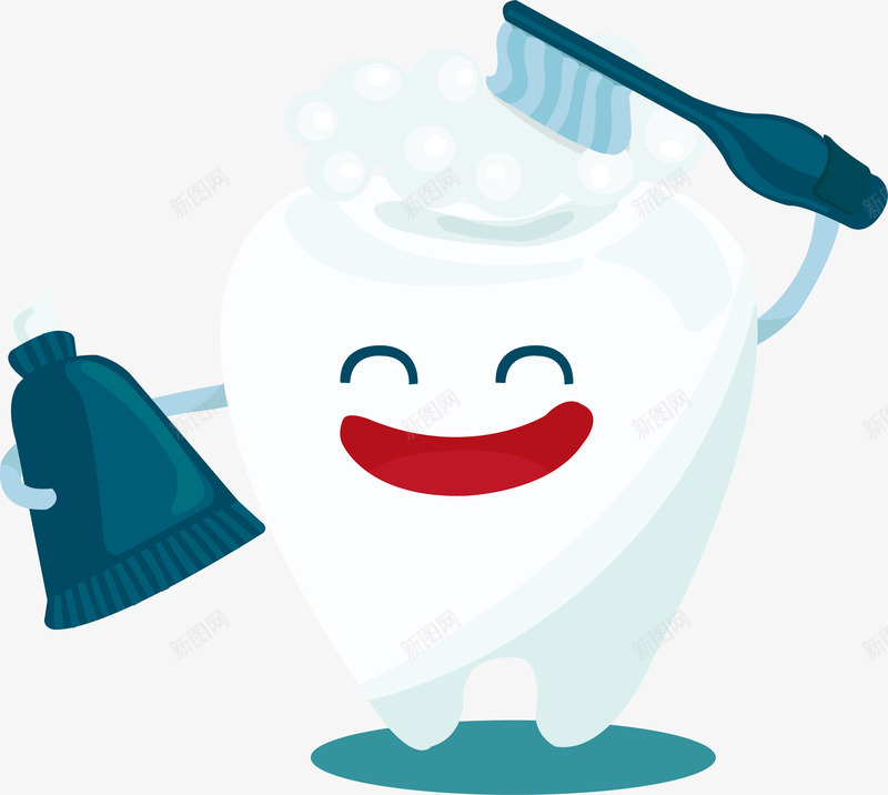 拿着牙刷刷牙的卡通牙齿png免抠素材_新图网 https://ixintu.com 一颗牙齿 卡通 可爱的 开心的 清洁 牙刷 牙膏 牙齿 牙齿修护卡通图
