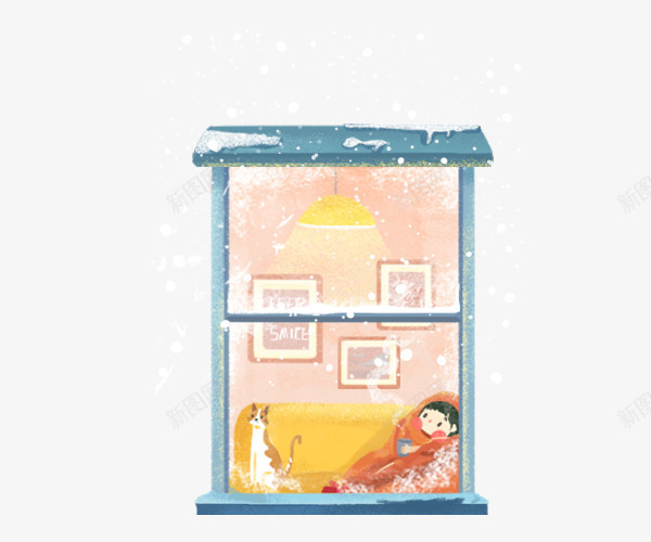 卡通手绘冬天在家的女孩psd免抠素材_新图网 https://ixintu.com 冬天 卡通手绘冬天在家的女孩 手绘插画 窗户前看学的女孩