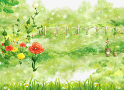手绘花园花朵草地背景素材