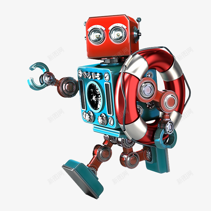 卡通智能机器人png免抠素材_新图网 https://ixintu.com 人机交互 卡通 奔跑 手绘 救生圈 智能机器人 机器人 红色