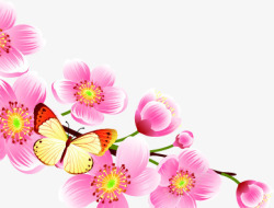 粉色手绘淡雅花朵蝴蝶素材