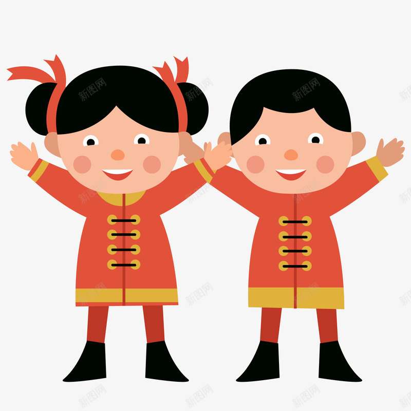 可爱春节男孩和女孩png免抠素材_新图网 https://ixintu.com 人物设计 儿童 卡通 女孩 开心 快乐 男孩