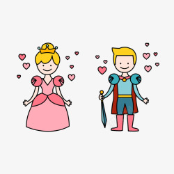粉色爱心王子与公主插画元素素材