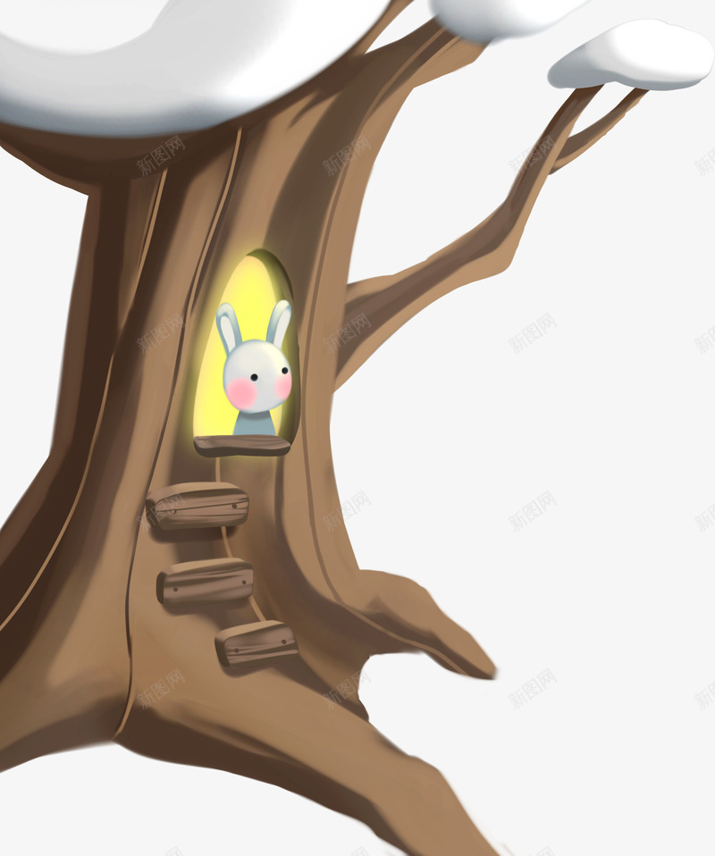 住在树洞里的兔子png免抠素材_新图网 https://ixintu.com 兔子 冬天 手绘 树洞 雪