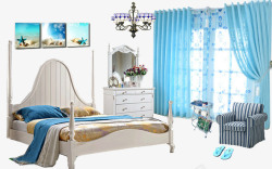 蓝色沙发素材库卧室装修高清图片