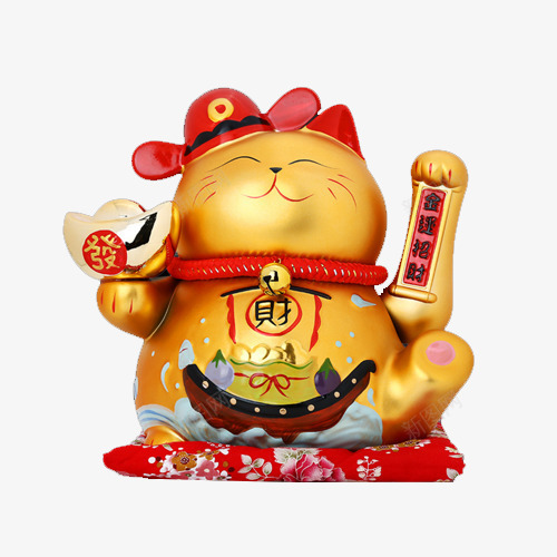 红色垫子金色招财猫png免抠素材_新图网 https://ixintu.com 富贵 红色垫子 财富 财源广进 金色 金色招财猫