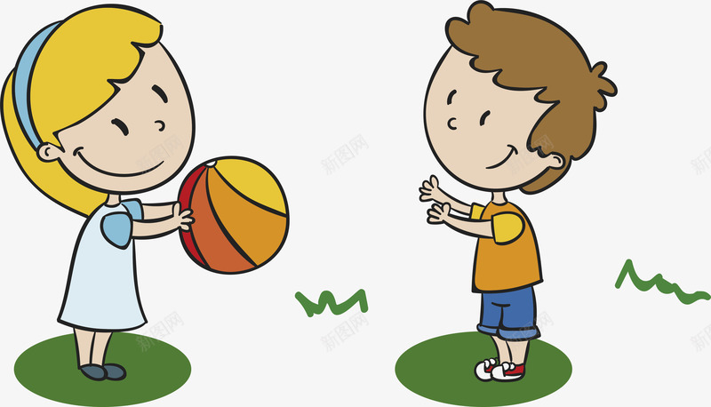 一起玩皮球的孩子png免抠素材_新图网 https://ixintu.com 卡通孩子 可爱孩子 手绘孩子 玩皮球 矢量png 草地玩耍