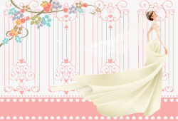新娘和条纹背景婚纱照素材