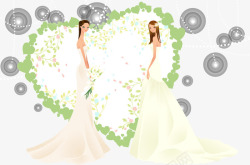 新娘和心形花朵婚纱照素材