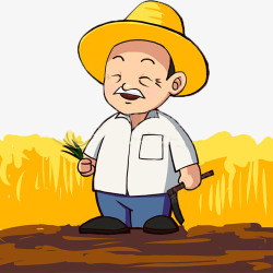 老爷爷在金黄色的稻田里收割素材