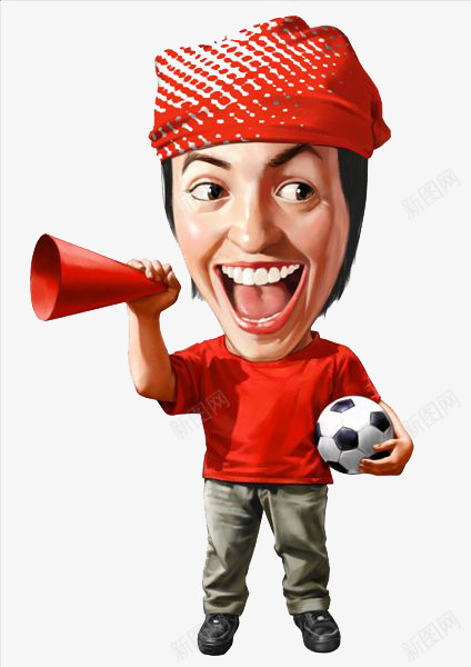 卡通欢呼尖叫的男孩png免抠素材_新图网 https://ixintu.com 加油的男孩 喊叫 拿着足球的男孩 欢呼的男孩 红色的喇叭 足球