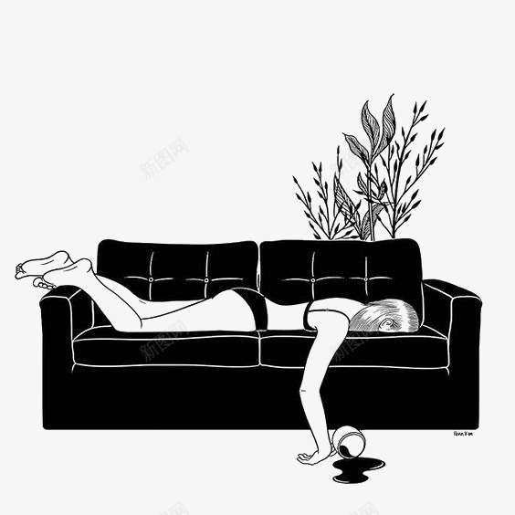 沙发上的女生png免抠素材_新图网 https://ixintu.com 创意 卡通 女生 手绘 插画 涂鸦 趴着