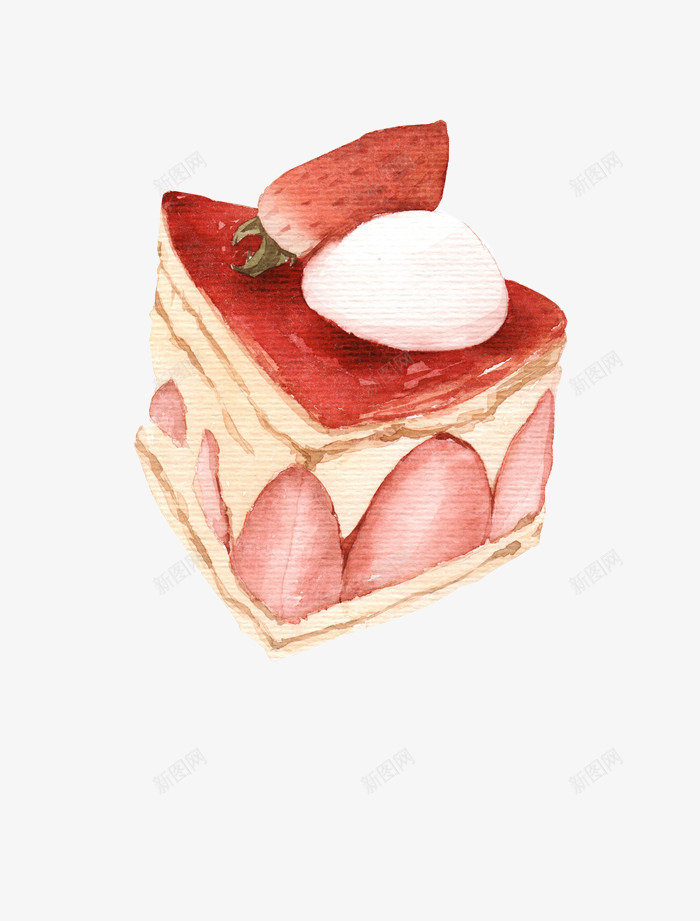 手绘慕斯蛋糕png免抠素材_新图网 https://ixintu.com 慕斯 手绘 草莓 蛋糕
