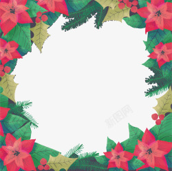 圣诞节红花绿叶红色花朵树叶边框矢量图高清图片