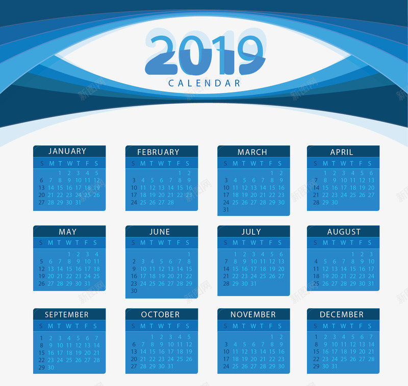 蓝色边框2019日历矢量图ai免抠素材_新图网 https://ixintu.com 2019年历 2019年日历 2019日历 日历 矢量png 蓝色日历 蓝色边框 矢量图