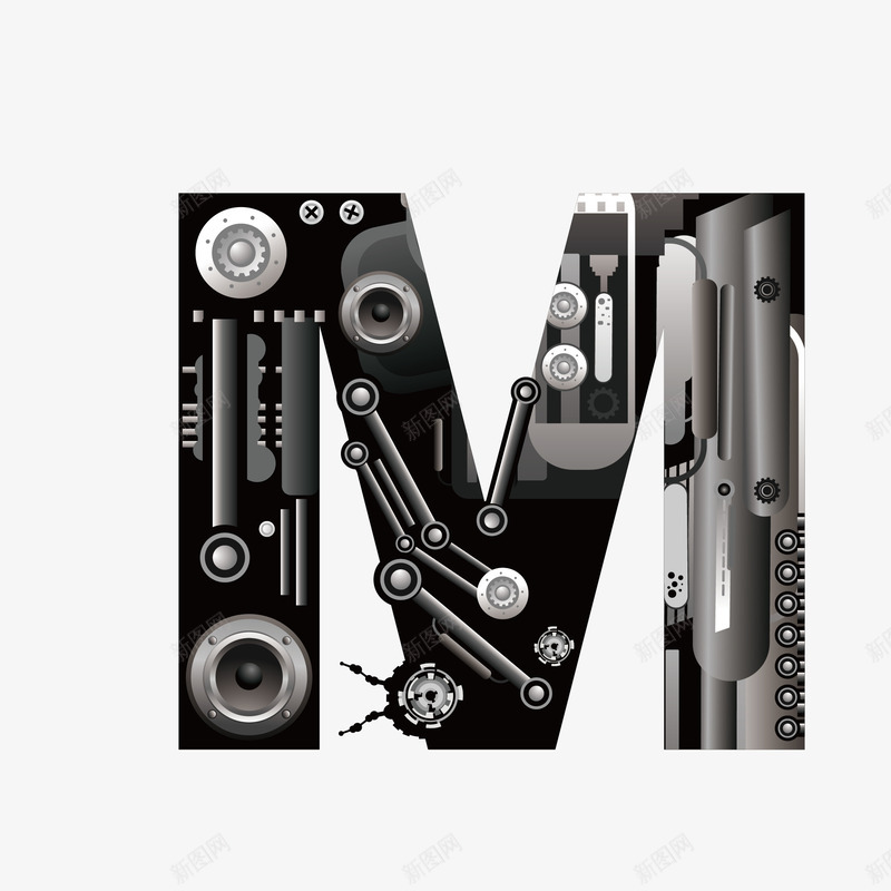 机械创意字母Mpng免抠素材_新图网 https://ixintu.com 26个字母 字体设计 广告字母 现代科技 立体字母 艺术字 艺术字母设计 英文字母 黑色