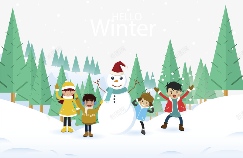 冬天狂欢的孩子们png免抠素材_新图网 https://ixintu.com 一起堆雪人 冬天的孩子 堆雪人 孩子们 开心的孩子 矢量png