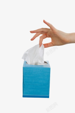 手拿着蓝色纸质包装里的纸巾素材