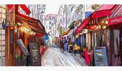 现代化风格现代化彩绘手绘商业街图高清图片