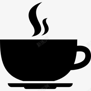 热咖啡杯上的圆形板从侧面图标图标