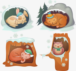 冬天狐狸温馨冬眠小动物矢量图高清图片