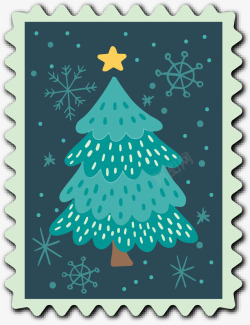 圣诞邮票可爱圣诞节圣诞树邮票矢量图高清图片