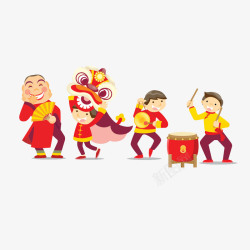 红色儿童三轮车中国风卡通新年装饰高清图片