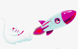 紫色手绘卡通小火箭素材