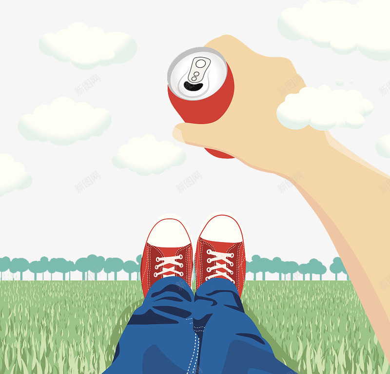 躺在草坪上喝可乐的人png免抠素材_新图网 https://ixintu.com 人物 喝可乐 声音 易拉罐 红色帆布鞋 草地上的人 装饰插图 躺在草坪上