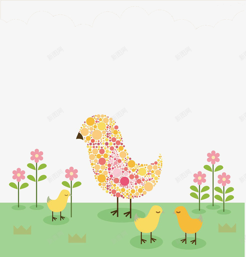 卡通草地上的小鸡png免抠素材_新图网 https://ixintu.com 卡通 的小鸡素材 花朵 草地 草地上
