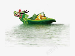 绿色水面端午节龙舟效果图高清图片