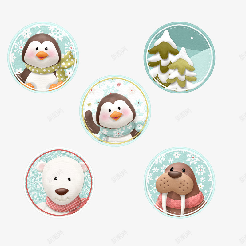 动物标签png免抠素材_新图网 https://ixintu.com 企鹅 冬天 动物标签 北极熊 标志 海狮 贴纸