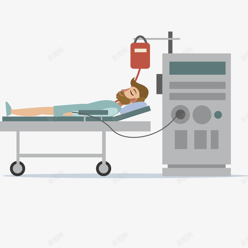 躺在床上输血的病人png免抠素材_新图网 https://ixintu.com 创意 卡通 商务 彩色 手绘 救助 男士 病人 输血