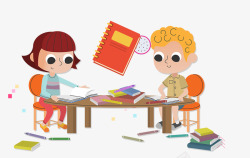 卡通手绘在学习收拾桌子的小朋友素材