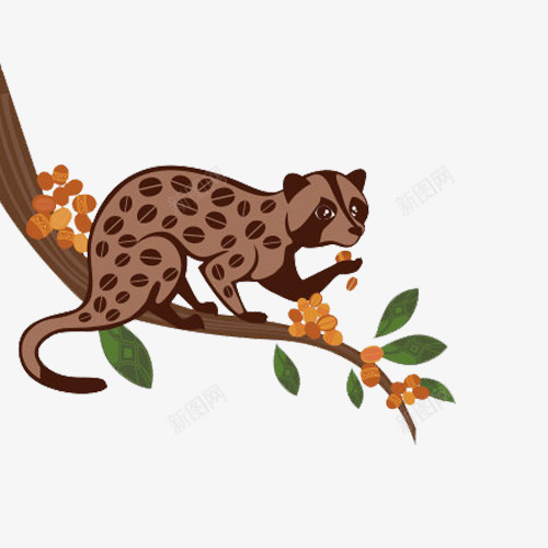 爬在树上的麝香猫卡通图案png免抠素材_新图网 https://ixintu.com 卡通图案 原料 果实 树上 爬 猫屎咖啡 麝香猫