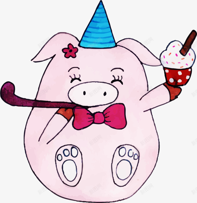 拿着冰激凌的可爱小猪png免抠素材_新图网 https://ixintu.com 可爱小猪 喜悦 开心 拿着冰激凌 笑脸 粉色小猪
