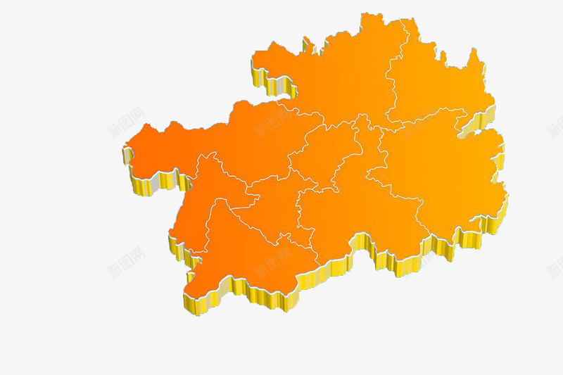 黄色立体空白贵州地图png免抠素材_新图网 https://ixintu.com 空白 立体 贵州地图 黄色
