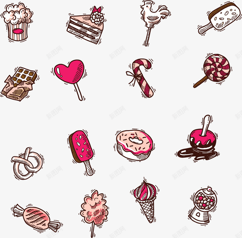 手绘卡通甜品png免抠素材_新图网 https://ixintu.com 卡通 手绘 棒棒糖 甜品 甜甜圈 蛋糕