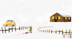 卡通栅栏滑雪车的小女孩高清图片