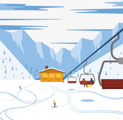 冬季雪山乘坐缆车矢量图素材