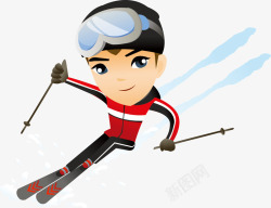 雪地运动手绘卡通滑雪人高清图片