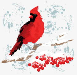 圣诞红色小鸟与雪花矢量图素材