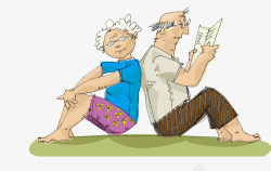 扁平化读书坐着看书的老人矢量图高清图片