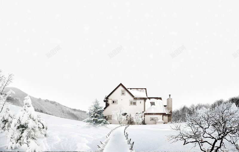 冬季雪景psd免抠素材_新图网 https://ixintu.com 下雪 冬天 房屋 景色 装饰图案 雪地 雪景 风景