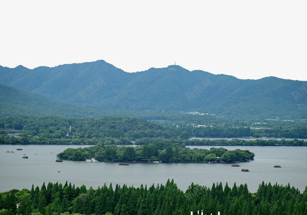 西子湖畔美景png免抠素材_新图网 https://ixintu.com 万象美景 三潭 三潭印月 山石 旅游 杭州 游船 湖泊 蓝天白云 远景 风光