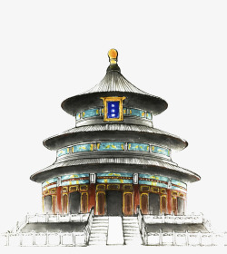 手绘水彩插图中国寺庙素材